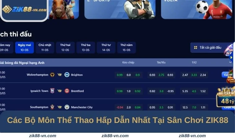Tổng hợp 4 game hấp dẫn không thể bỏ qua tại sảnh thể thao ZIK88