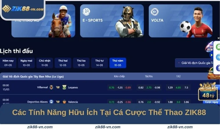 Tổng hợp tính năng hấp dẫn tại sảnh thể thao ZIK88